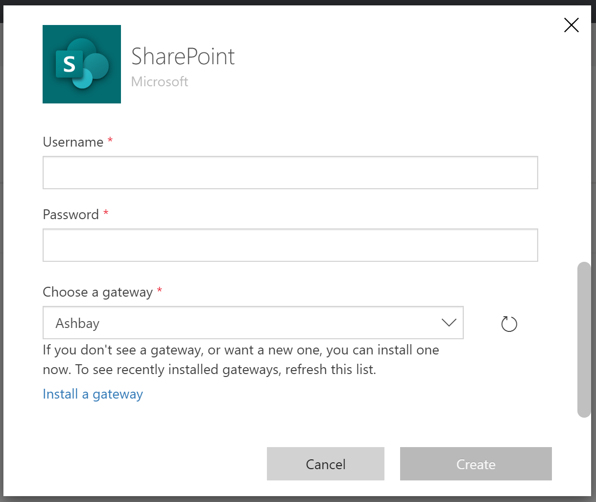 Select a gateway in SharePoint
