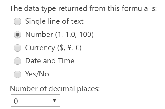 Select Number and Zero decimal places